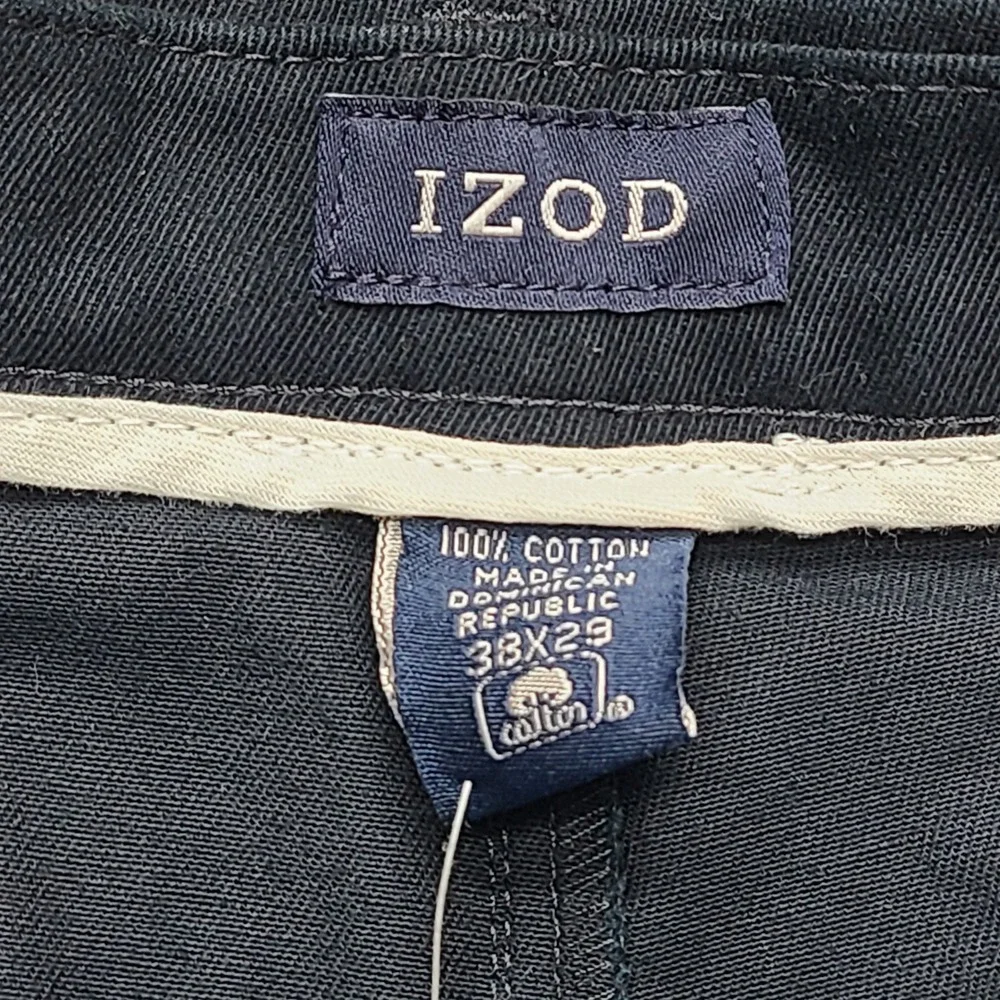 IZOD Mens 38x29 Navy Blue Pleated Cotton Twill Sportflex Pants Metrix Fit